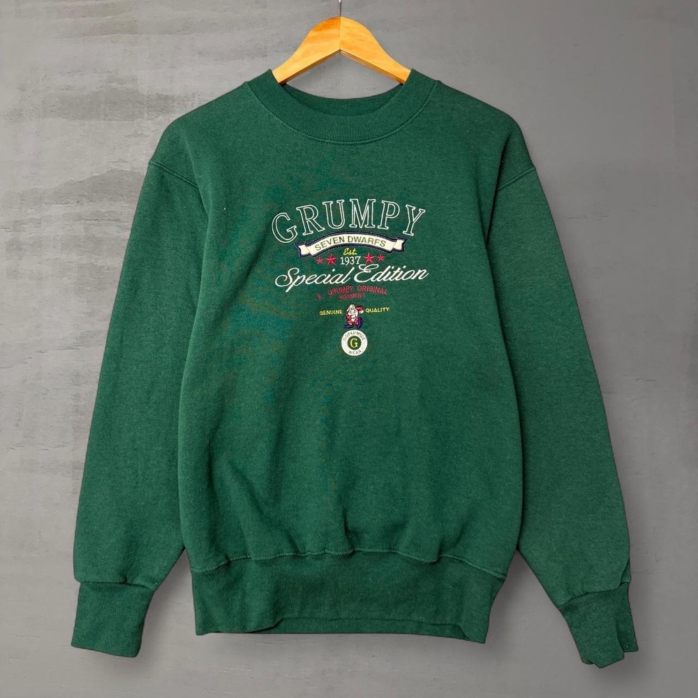 Vintage Disney Catalog Grumpy Seven Dwarfs Sweatshirt Green 90s Medium